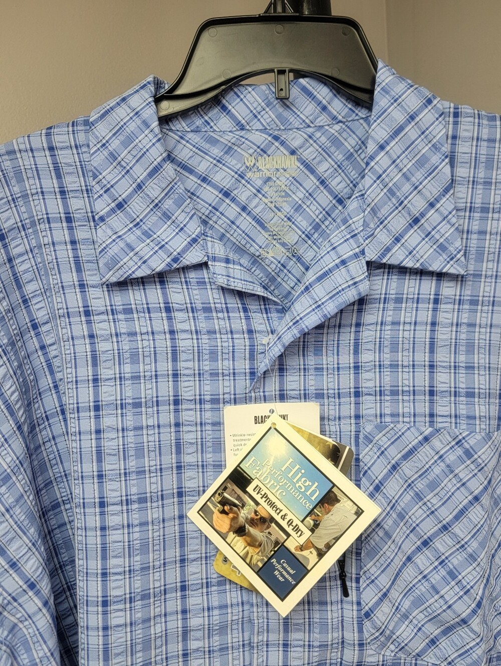 Blackhawk! Warrior Mens XXL 1700 Shirt Blue White Plaid Short Sleeve Lightweight - Picture 2 of 12